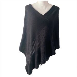 Anthropologie Black Knit V Neck Asymmetrical Hem Poncho M / L
